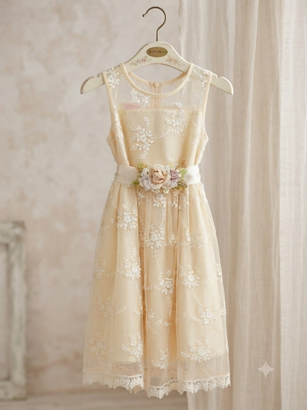 Ivory Floral Lace Girls' Formal Dress w/ Elegant Sash, Sz-10, NWTIvory Floral La